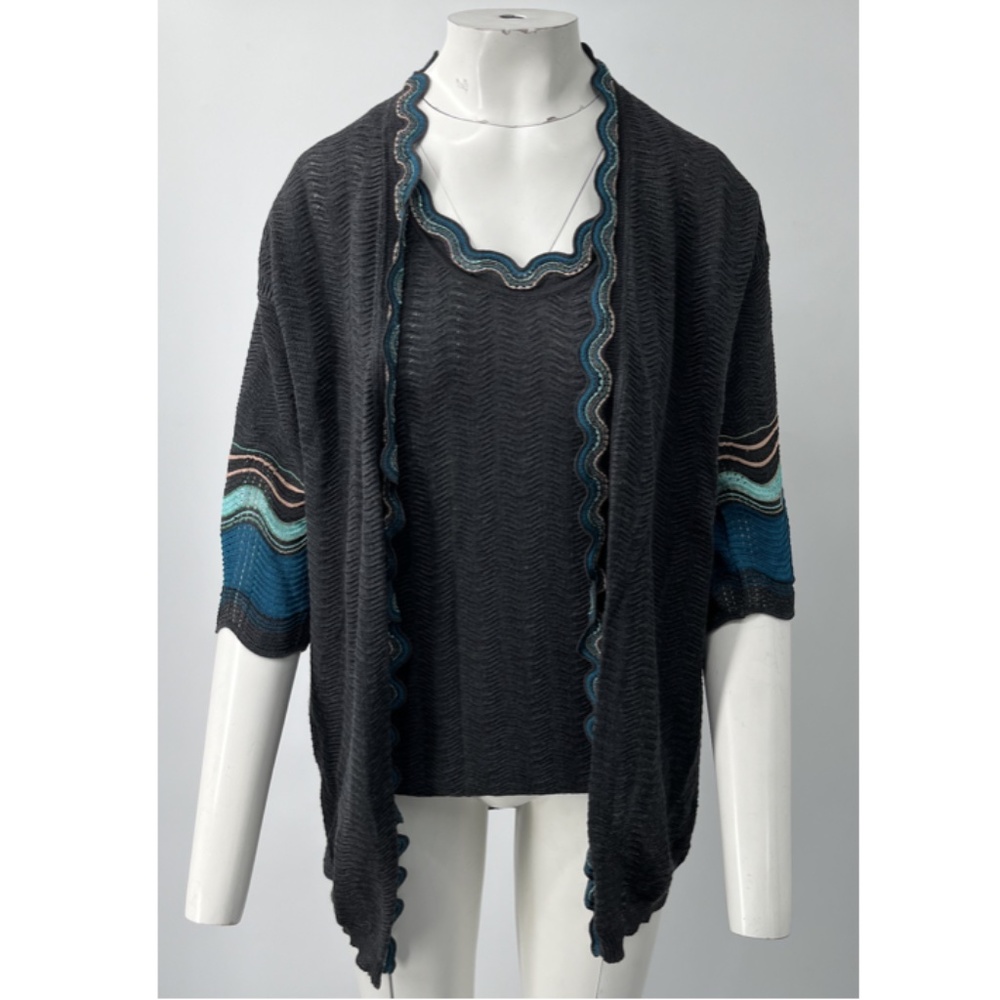 M Missoni Gray Scalloped-Edge Pointelle Knit Cardigan+Tank Sweater Set sz 8/10